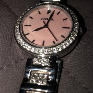 Light pink, small Fossil watch.